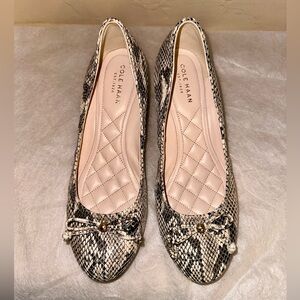 Cole Haan Trendy Snakeskin Wedge Shoes with Bow Brown Size 6.5